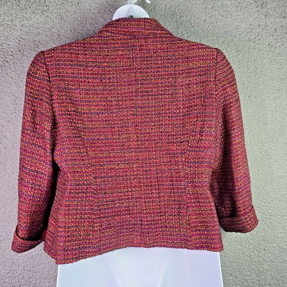 Maggy London Petites Cropped Tweed Silk Blend Blazer Pink Multicolor Classic - Picture 2 of 16